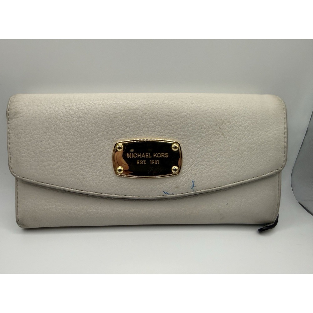 Michael Kors Gold Vanilla Textured Snap Wallet Card Holder